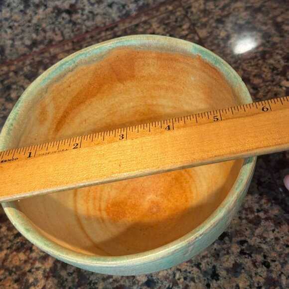 2 Studio Art Pottery Nesting Bowls Handmade Signed JM Green/Yellow Rust Stonewar - Picture 12 of 15